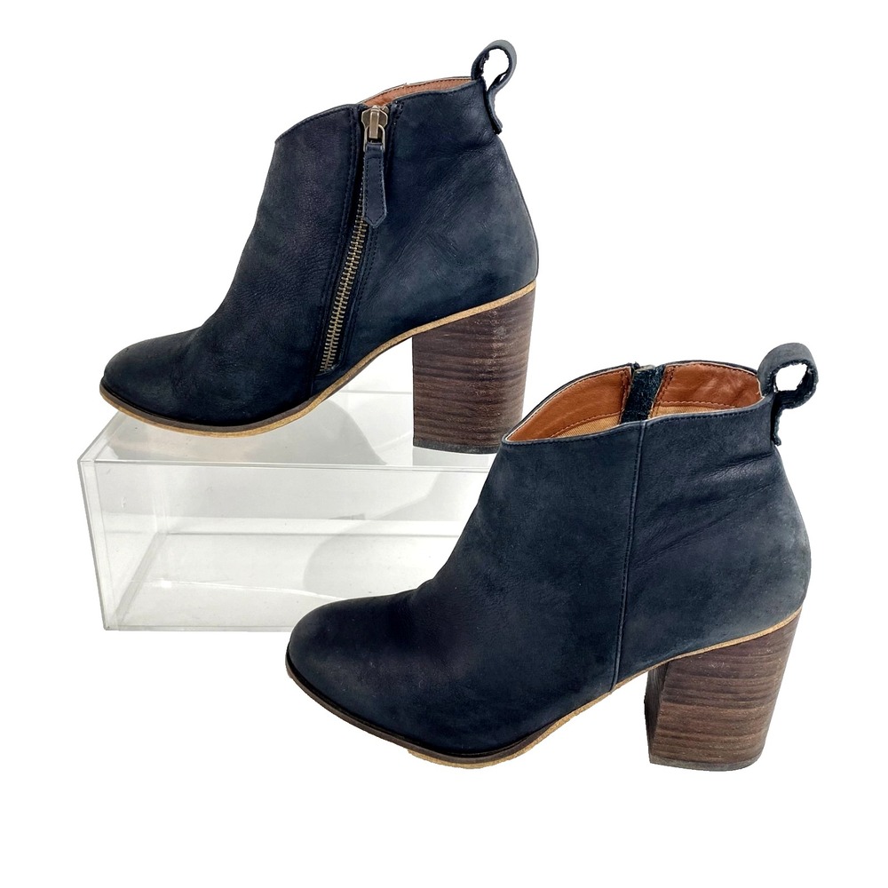 BP Leather Ankle Boots Womens 8 M Black Side Zip Block Heels Nubuck Leather 38.5